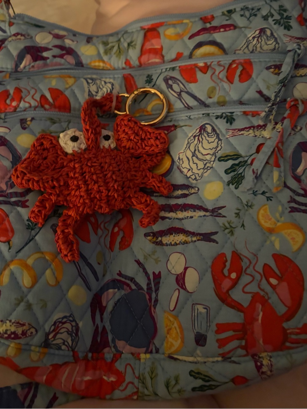 Seafood Print Quilted Pillowcase - Light Blue, Red - Picture 2 of 5